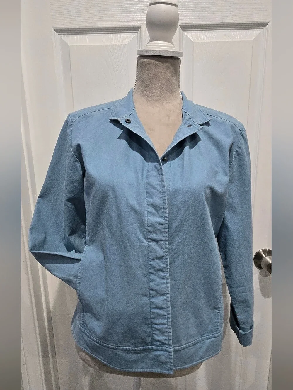 Eileen Fisher 2-Piece Blue Cotton Jacket & Skirt Set S/XS